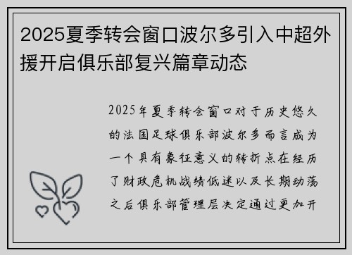 2025夏季转会窗口波尔多引入中超外援开启俱乐部复兴篇章动态